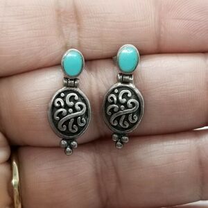 Silver Green Opal Dangly Earrings